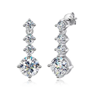 2.6cttw D VVS1 Round Cut Moissanite Drop Dangle Earrings 925 Sterling Silver GRA - Picture 1 of 19
