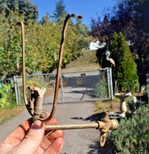 Antique bronze wall mounted gas lamp w/ valve, striker, double jet & shade harp - Picture 1 of 8