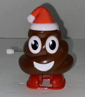 Flix OH POOP Wind Up Toy Candy Dispenser Brown Poop Emoji with Santa Hat EUC - Image 1 of 4