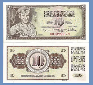 Yugoslavia P87a, 10 Dinara, goggled steel worker with shovel, 1978, UNC - Picture 1 of 1