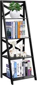 4-Tier Ladder Shelf Bookcase Leaning Free Standing Wooden Frame Decor Bookshelf - Picture 1 of 9