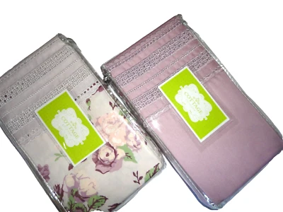 FUNDAS DE ALMOHADA KING HSN LILA ROSA ENCAJE CASA DE CAMPO PÚRPURA VERDE FLORAL (4P) Foto 1 de 4