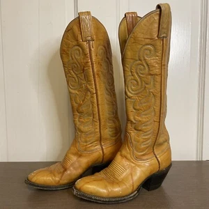 Vintage Tony Lama Cowboystiefel Bananenleder Gr. 5 B Handarbeit Black Label Gold - Bild 1 von 16
