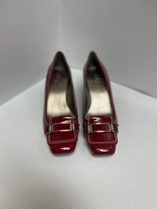 Cole Haan Red Retro Buckle Patent Leather Kitten Heels - Picture 1 of 7