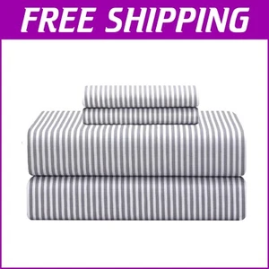 Ultra Soft 300 Thread Count Queen Sheets with 16" Deep Pocket in Grey Stripe - Picture 1 of 10