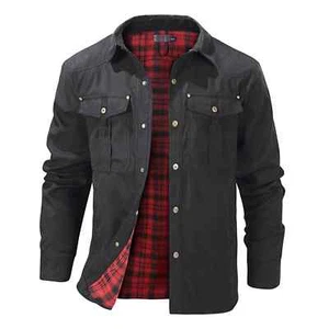 Winter Men'S Bomber Jacket Male Plaid Flannel Jacket Lapel Cargo Jackets Coats - Picture 1 of 22