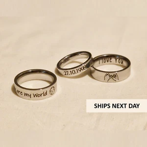 Personalised Ring, Custom Engraved Stainless Steel Ring, 4/6mm, Name, Date Gift - Picture 1 of 6