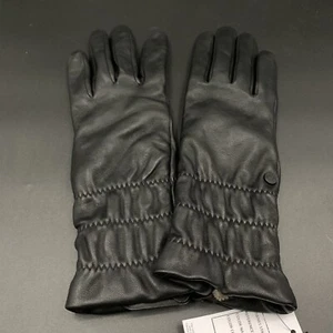 UGG LEATHER CINCHED CUFF GLOVE WOMENS M WOOL CASHMERE LINED CONDUCTIVE ~ BLACK - Picture 1 of 11