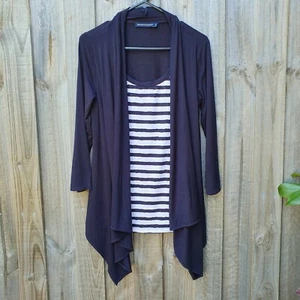 Sportscraft Twofer Cardigan Shawl Collar Lagenlook Size XS 6 8 Navy White - Picture 1 of 10