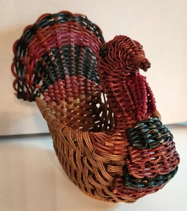 Cesto in vimini a forma di tacchino decorazione tavolo Ringraziamento autunno centrotavola rustico - Foto 1 di 9