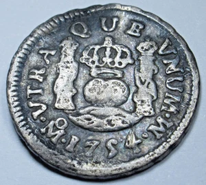 1754 Spanish Mexico Silver 1/2 Reales Genuine 1700's Pirate Treasure Pillar Coin - Picture 1 of 2