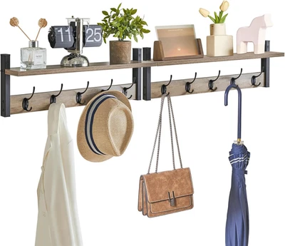 Appendiabiti Da Ingresso, Attaccapanni Da Parete, Mensola Da Muro Con 10 Ganci,  - Immagine 1 di 4