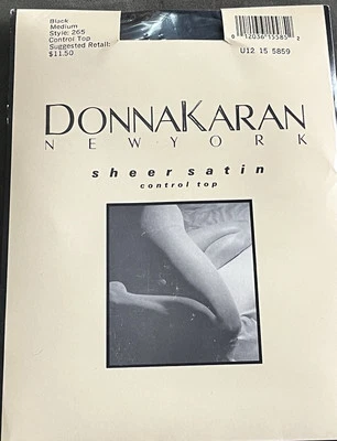 DKNY Donna Karan VTG Control Top Sheer Satin Pantyhose Style 265 Black Sz M - Image 1 of 3