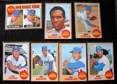 L.A. DODGERS 7-CARD VINTAGE LOT 1968 Topps FAIREY/VERS./PURDIN/REGAN/BREWER...NM - Image 1 of 2