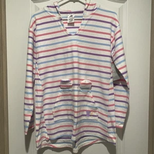 Disney Store Mickey Mouse Stripe UPF50+ swim cover up Hooded Girls Size 13 - Picture 1 of 7