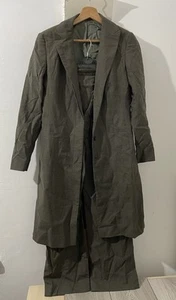 Laura Ashley Vintage Khaki Green Long Coat Blazer + Trouser UK 10 Pure New Wool - Picture 1 of 24