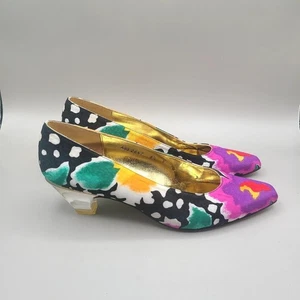 Timothy Hitsman Zapatos Florales Vintage con Tacones Transparentes Lucite, Talla 8.5 - Imagen 1 de 10