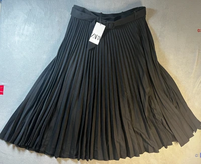 Nuevo ZARA Mujer Midi Falda Plisada NEGRO Talla XXL Largo Bajo Rodilla Cremallera Cinturón Nuevo con Etiquetas Foto 1 de 4