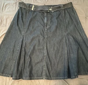 Liz Claborne Denim Jean A Line Skirt Modest Knee Length Size 20W With Belt - Picture 1 of 10