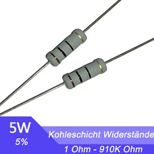 Kohleschicht Widerstände 5W 5% Werte und Menge WÄHLBAR 1 Ohm-910K Ohm Widerstand - Picture 1 of 5