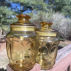 2 Anchor Hocking Fairfield Glass Amber Thumbprint Apothecary Jar LIDS - Picture 1 of 11