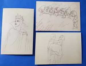 3x Postcards Snow White Pencil Drawings Art of Disney 4"x6" Dwarfs Queen - Picture 1 of 2