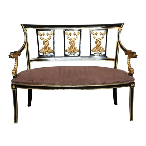 French Empire Style Ebonized Giltwood Carved Dolphins Settee Circa 1950 Cover