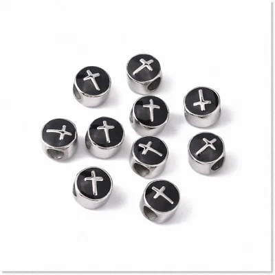 10 Pcs Premium Quality Stainless Steel European Beads - Enamel Black 5mm Large H - Image 1 of 4