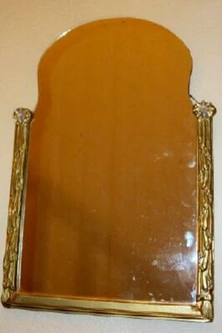 ART DECO FRAMELESS TOP WALL MIRROR GOLD GESSO DRAPE DESIGN WOOD SIDES ROSETTES Cover