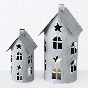Metall Laterne 2er Set - 40/28 cm - Deko Windlicht Haus Kerzenhalter grau Außen - Bild 1 von 2