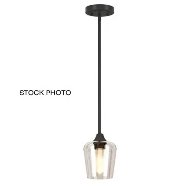 "Colgante Hampton Bay Pavlen 5,5"" 1 luz negro pantalla de vidrio transparente GS-P070809BK NOS" Foto 1 de 4