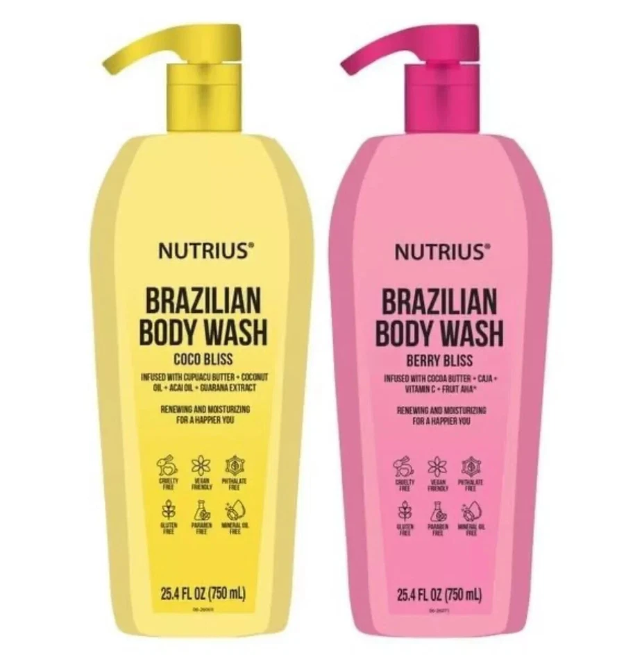 Nutrius Brazil Body Wash Coco Berry Bliss семейный размер, 2 x 25,4 жидких унц - Изображение 1 из 3