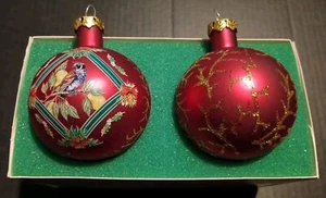 EC Vintage Pair of Red Glass Christmas Ornaments Pheasant Birds On Branch  - Picture 1 of 4