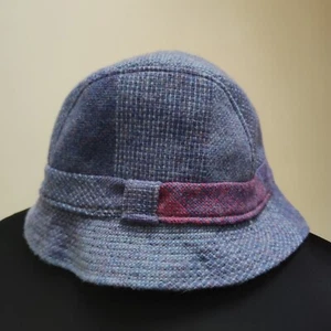 "Sombrero Fedora Avoca azul púrpura rosa a cuadros de lana mediano 24"" Ireland Wicklow" - Imagen 1 de 16