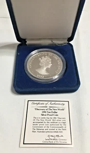 1992 $10 BAHAMAS SILVER PROOF COIN QUEEN DISCOVERY OF THE NEW WORLD - Picture 1 of 2