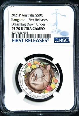 2021 TUVALU Dreaming Down Under – Kangaroo Silver Proof NGC PF 70 1/2oz Coin FR - Image 1 of 4