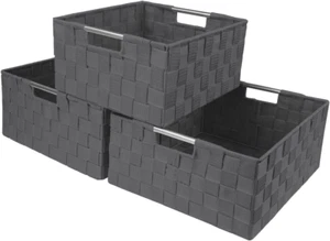 Sorbus Storage Box Woven Basket Bin Container Tote Woven Strap Style (Gray) - Picture 1 of 8