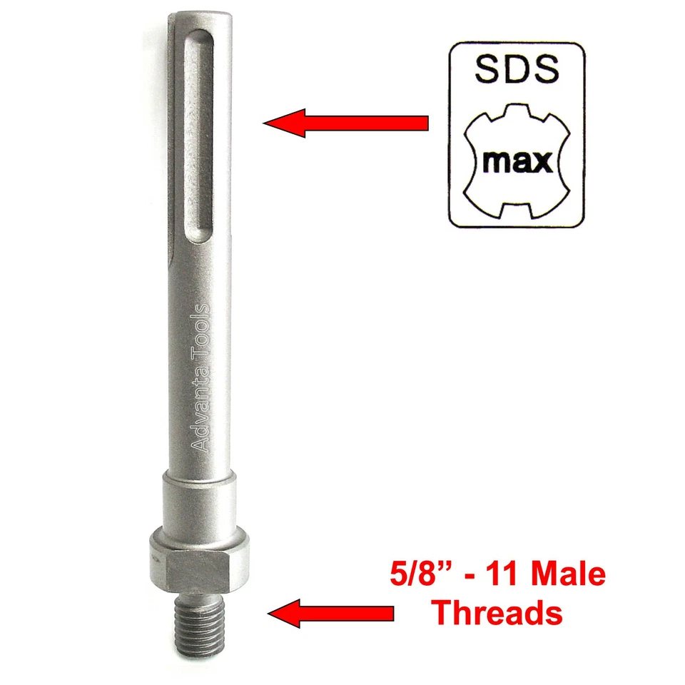 Core Drill Adapter - 5/8"-11 Threaded Male to SDS-Max Shank for Hammer Drill