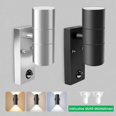 LED Wandleuchte Edelstahl Bewegungsmelder Außenlampe Wasserdicht CCT Wandlampe - Bild 1 von 4