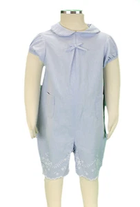 JACADI Girl's Traine Chambray Collared Short Sleeve Romper Sz 6 Months NWT $58 - Picture 1 of 6