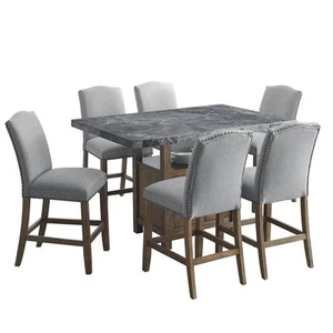 Grayson Gray Marble Counter 7-Piece Dining Set - Picture 1 of 10