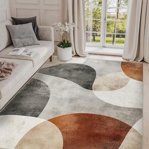 8x10 Area Rug Machine Washable Rugs Modern Abstract Brown Black White Grey Ru... - Picture 1 of 9