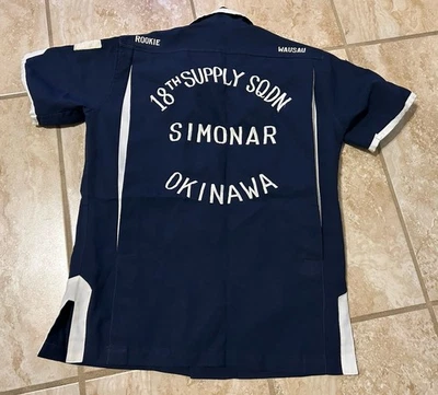 Camisa de Bowling Vintage Azul Bordada Años 50 60 Corea Japón Rockabilly Grande Foto 1 de 4
