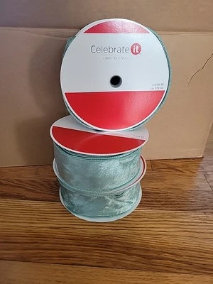 NEW Celebrate It Wired Edge Ribbon 2.5" Wide x 20 Yards Each 3x Green Velvet  - Image 1 of 4