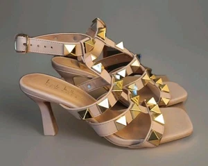 "Nicole Miller" Womens Heels, Size 6.5, Blush Pink, Gold Spikes, Strappy, 3 In - Picture 1 of 7