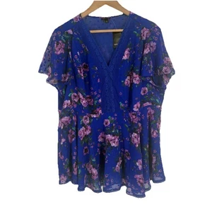 Torrid Womens Babydoll Top 1X Purple Floral Lace Semi Sheer Swiss Dot Boho Y2K - Picture 1 of 10