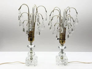 MCM VTG Hollywood Regency Crystal Glass Brass Waterfall Lamp Pair 18" Tall - Picture 1 of 10