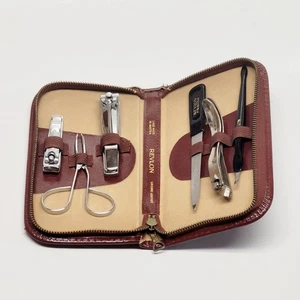 VINTAGE REVLON MANICURE SET 6 Pc Ground Leather CASE Austria Made - Very Nice - Picture 1 of 5