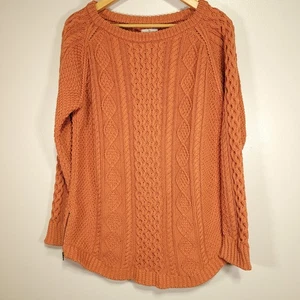 Suéter LL Bean Signature para mujer L naranja tejido con cable pescador peso pesado - Imagen 1 de 10