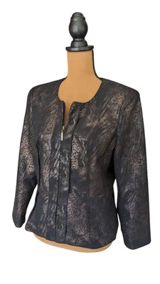 Blazer Y2K Metálico Estampado Animal 6P Kim Rogers Petite Imitación Gamuza Cremallera Mob Esposa Foto 1 de 4